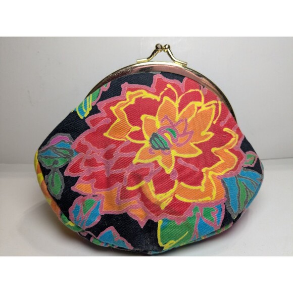 Vintage Oscar De La Renta Kiss Lock Makeup Cosmetic Bag Floral - Picture 2 of 4